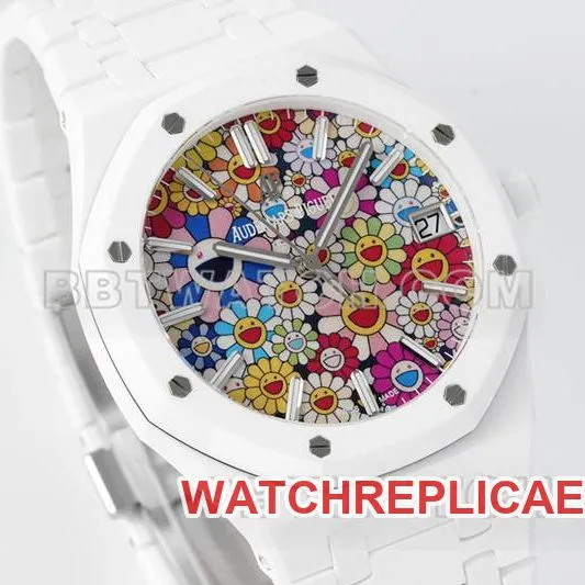 Audemars Piguettop-tier watch APS factory Royal Oak flower pattern dial white ceramicsteel bracelet model 15500braceletlive photos