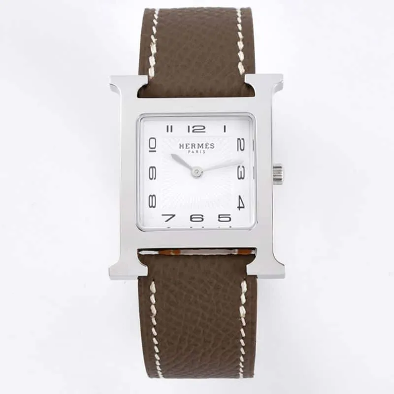 Hermès ladies' watchtop-tier replicaHeureH series quartz square fashion watch dark gray braceletwhite dialclasp picture