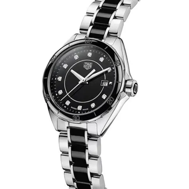 Original watch TAG Heuer women's quartzblack dialsteel bracelet diving series watch front view