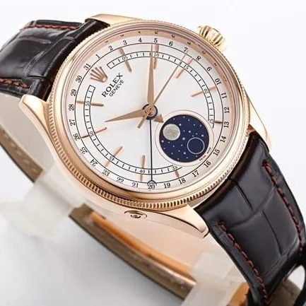 TWF factory Rolextop-tier watch men's white dial brown belt Cellini series 50535 moon phase watch back cover picture