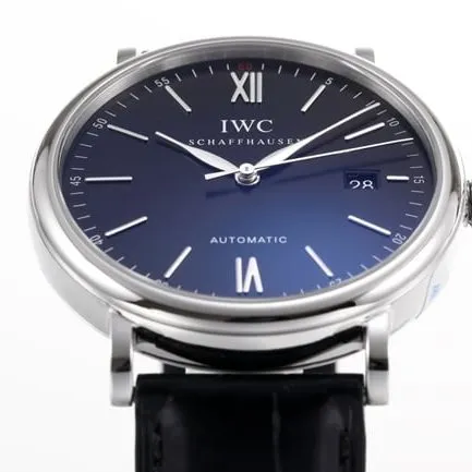 V7 factory IWC top-tier watch men's blue dial black belt disc mechanical wave fino series leather strap watch clasp picture
