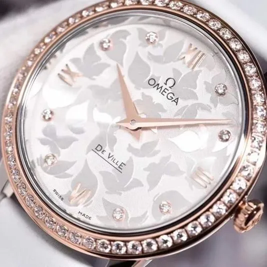 super cloneOmega women's De Ville series watch butterfly dance 32.7mm diamond white dial front view