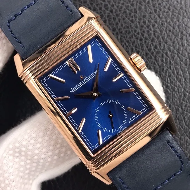 MG factory Jaeger-LeCoultretop-tier watch men's blue dial blue belt flip series manual mechanical watch back cover picture