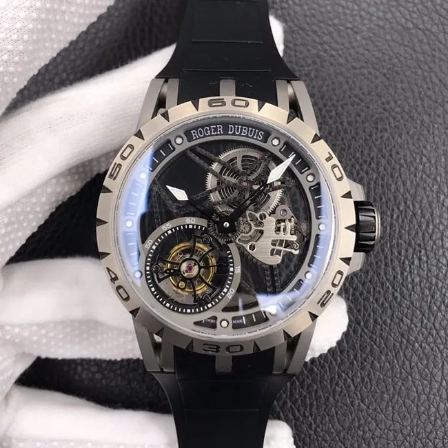 BBR factory top-tier watch Roger Dubuis men's black dialrubber strap manual winding tourbillon watch movement picture