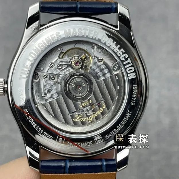 GF FactoryLongines watchmaking traditional top-tier 1:1high-quality watch men's blue dialmoon phaseleather strap model pictures and prices caseback live photo