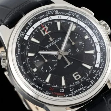 top-tiersuper cloneHKJaeger-LeCoultre Beichen series black dial world time chronograph men's watch movement picture