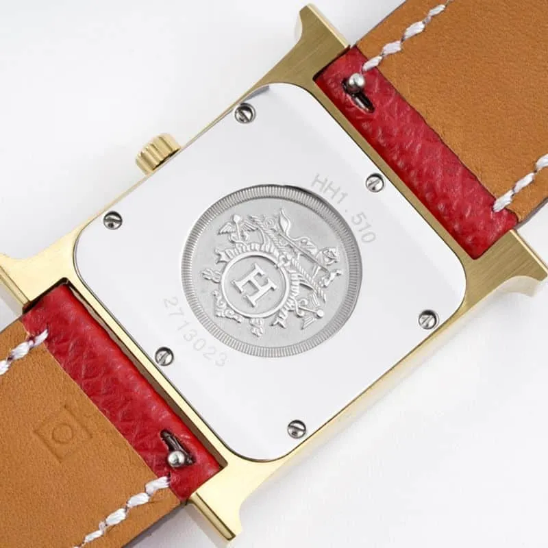 Hermès ladies' watchtop-tier replicaHeureH series quartz square fashion watch vermilion braceletrose gold plate side view