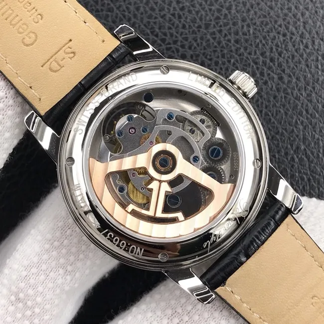 Jaeger-LeCoultretop-tier watch men's black dial black belt multi-function series tourbillon mechanical watch side view