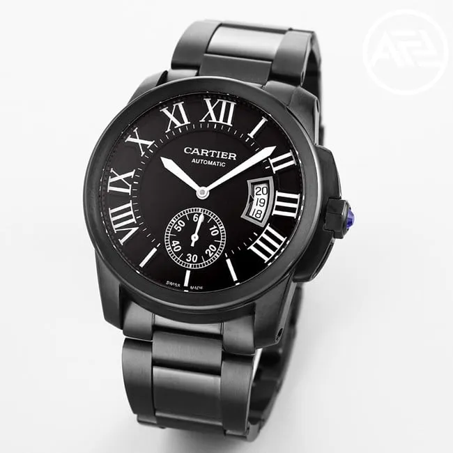 Cartiertop-tier watch men's automatic movement Kalibo series black dialsteel bracelet watch detail shots