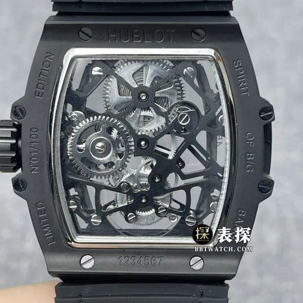 JB men's Hublot1:1replica watch hollow plate tourbillon rubber model 906 side view