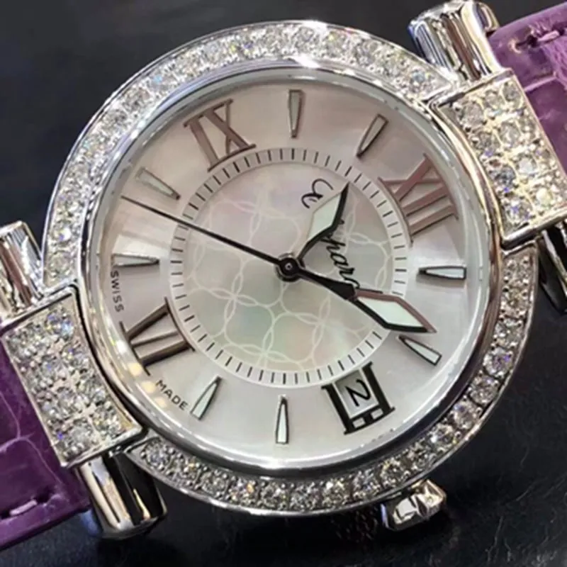 Top-tier watch Chopard women's model 36MM mechanical real diamond leather strap watch movement picture