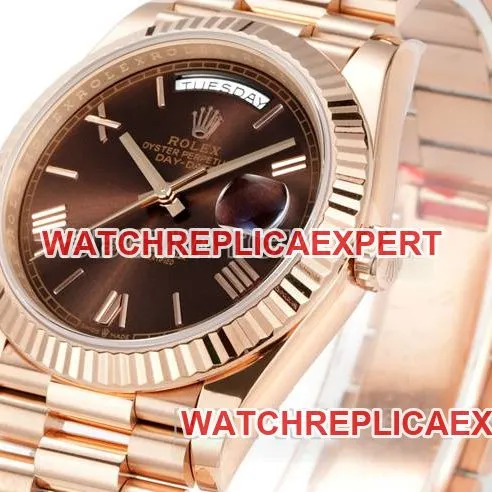 watch Day-DatePPM factory Rolex mechanical brown dial Roman numerals rose goldcaseback live photo
