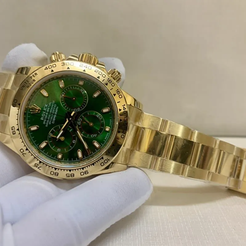 top-tier watch Rolex men's green dial gold watch side view