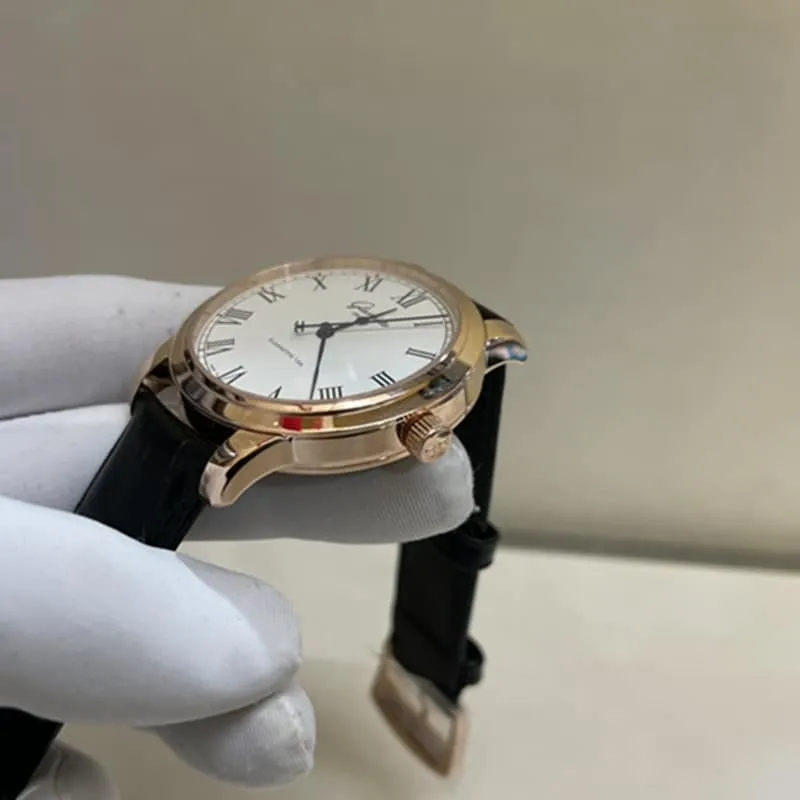 top-tier watch Glashütte Original original men's leather strap watch side view