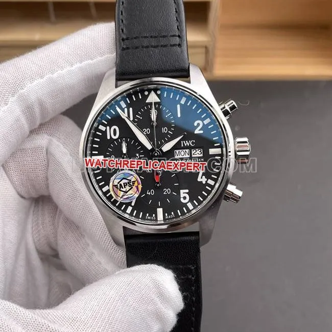 watch aps factory pilot IWC black dialchronograph leather braceletclasplive photos