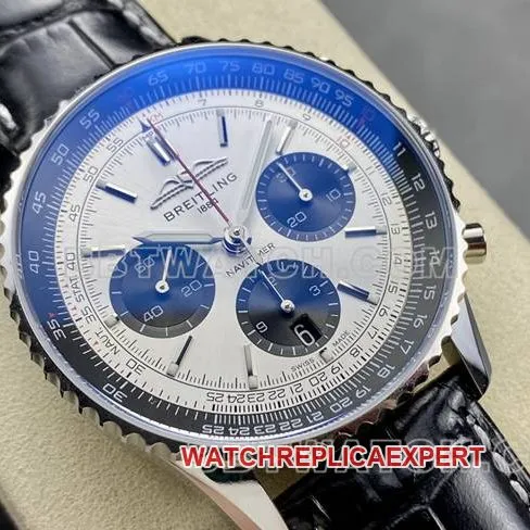 watch BLS factory aviation chronographBreitling silver gray plate brown leather strap model clasplive photos