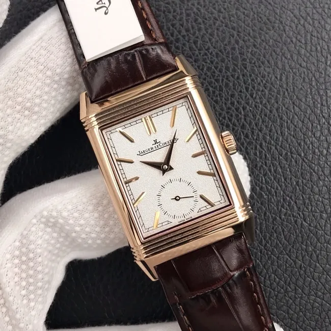 MG factory Jaeger-LeCoultretop-tier watch men's white dial brown belt flip series automatic manual mechanical leather strap watch leather strap picture