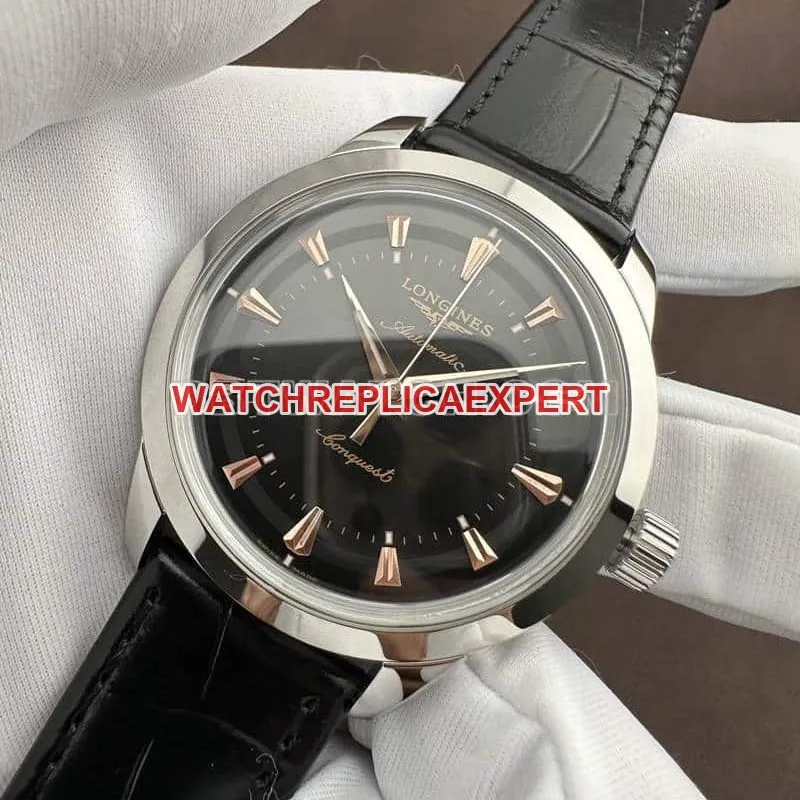 AF FactoryLongines Concas 1:1super cloneblack dialleather strap model L1.649.4.52.2side live photo