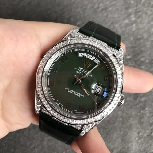 top-tier watch Rolex men's green dial black belt starry sky Datejust series fully automatic movementleather strap watch clasp picture