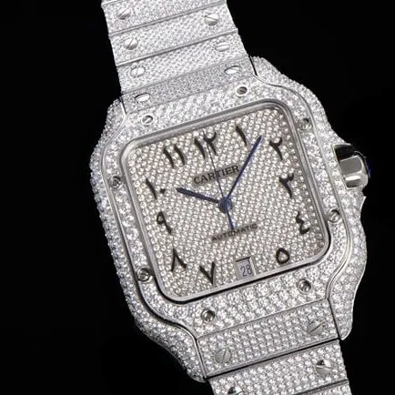 Cartiertop-tier men's white dialsteel bracelet Santos series full automatic movement watch side view