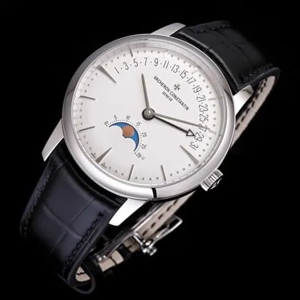 top-tier replicaVacheron Constantin men's white dial black belt heritage series fully automatic movementleather strap watch movement picture