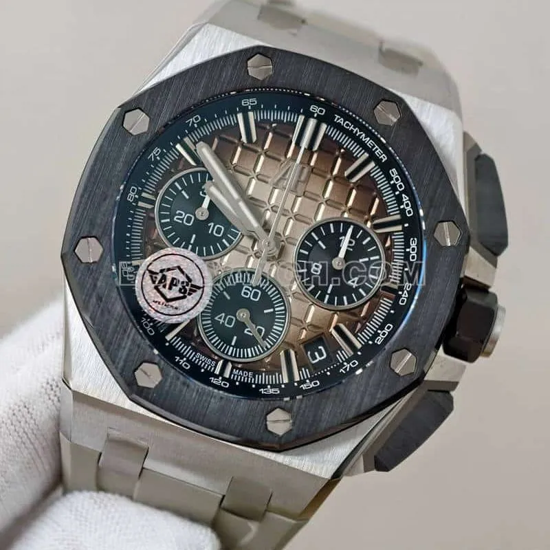 APS factory Audemars PiguetRoyal Oak offshore type 1:1super smoked light brown plate 26420caseback live photo