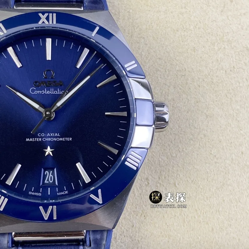 SBF factory Omega Constellation top-tier watch men's blue dialleather strap model pictures and prices front live photo