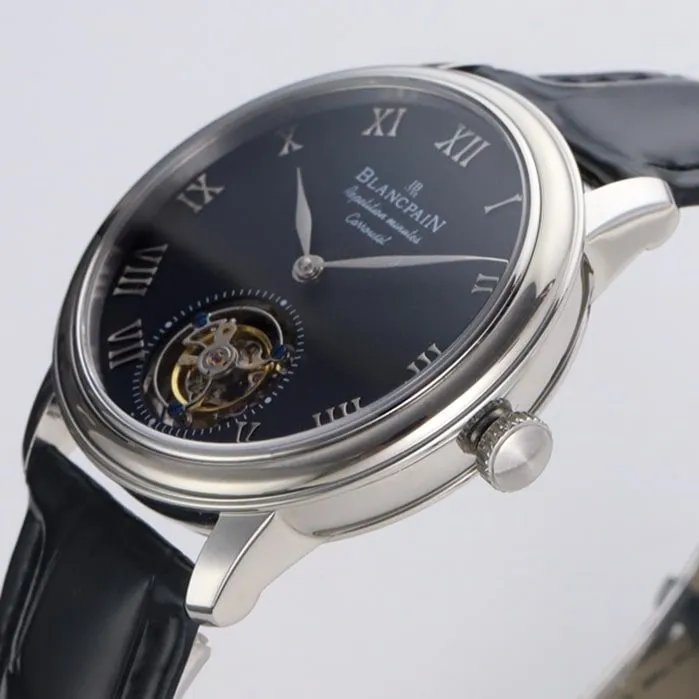 Top-tier watch Blancpain men's black dial Art Master series leather strap watch movement picture