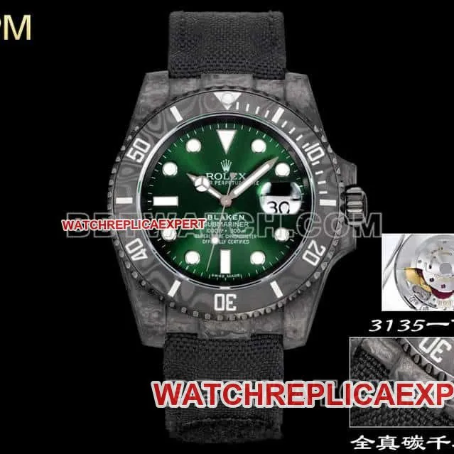 PPM factory RolexSubmariner1:1super clonegreen dial carbon fiber 3135 black leather strap caseback live photo