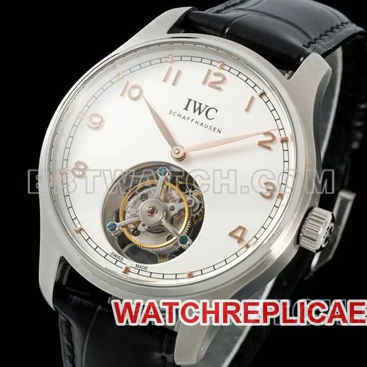 IWC collectible watch RMS factory Portugal white dial gold needle tourbillon mechanical leather strap model side live photo