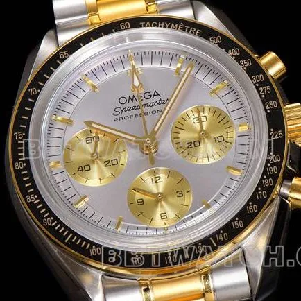 watch N1 factory Speedmaster Omegasilver dial gold steel bracelet side live photo
