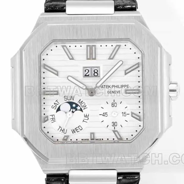 3K FactoryPatek PhilippeCUBITUS1:1top-tier replicawhite dialleather strap model 5822front live photo