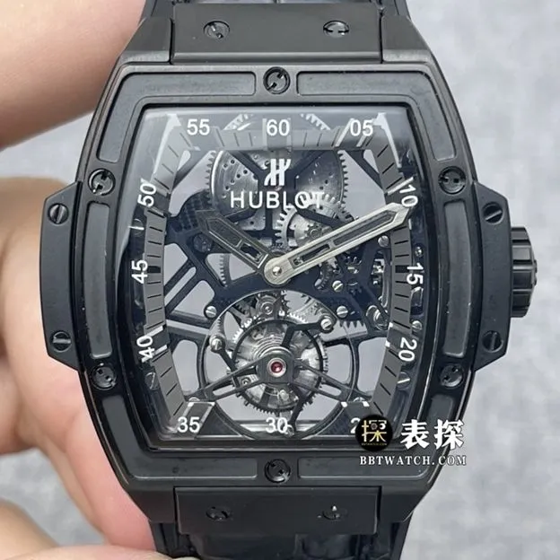 JB men's Hublot1:1replica watch hollow plate tourbillon rubber model 906movement picture
