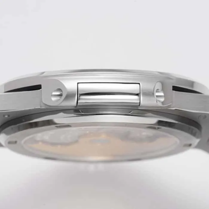 top-tier watch Patek Philippe men's white dialsteel bracelet watch side view