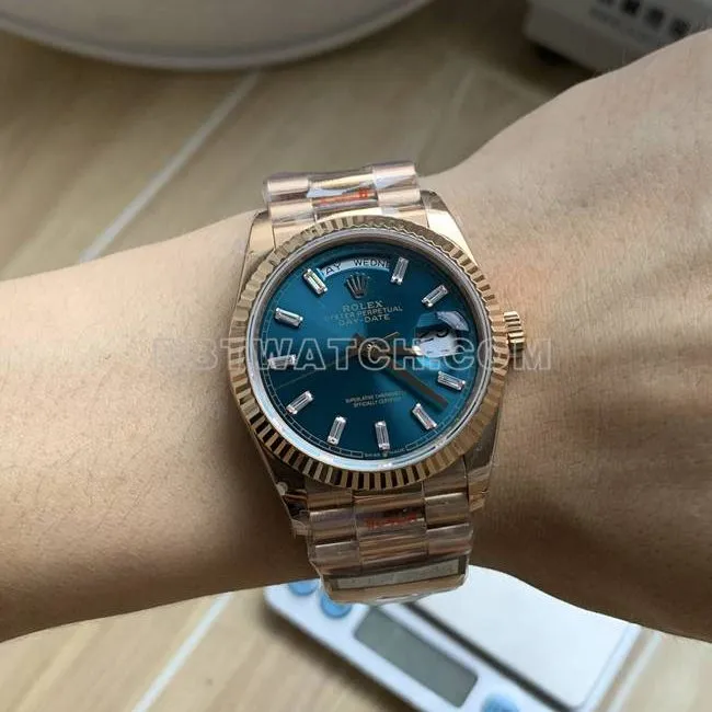 collectible watch QF factory Day-DateRolex ice blue dialrose gold2836 mechanical 36mmbraceletlive photos