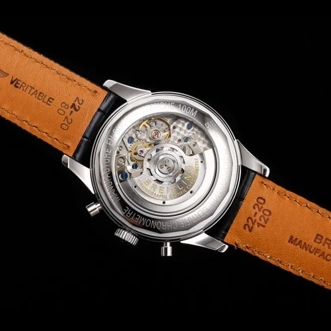 top-tier watch Breitling overseas series chronograph silver steel case watch detail shots
