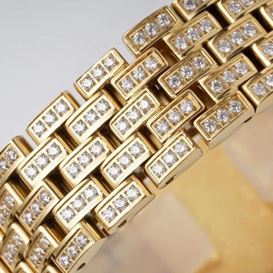 Cartiertop-tier watch cheetah full diamond series ladies yellow gold mechanical steel bracelet watch side view