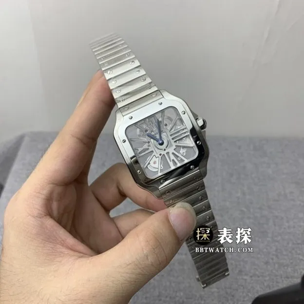 TW factory Cartier Santos watch men's hollow steel bracelet model pictures and prices side live photo