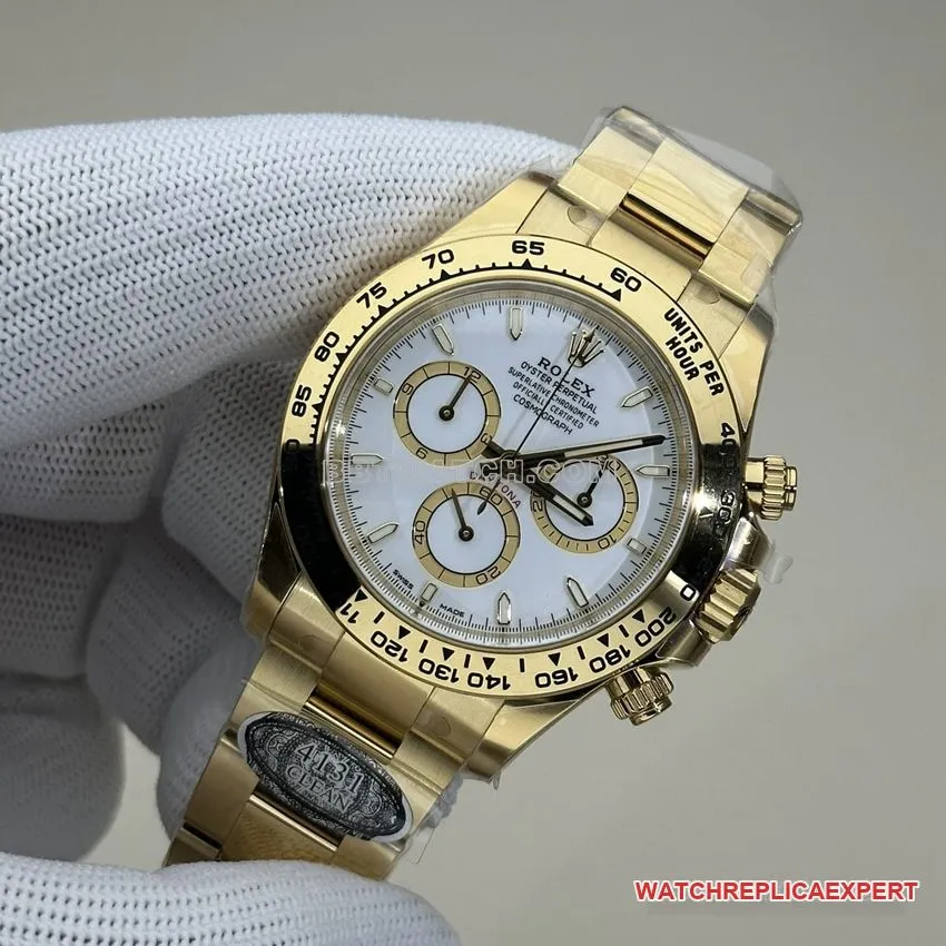 Clean FactoryRolexDaytona1:1top-tier replicawhite dial all gold steel bracelet model 126508side live photo