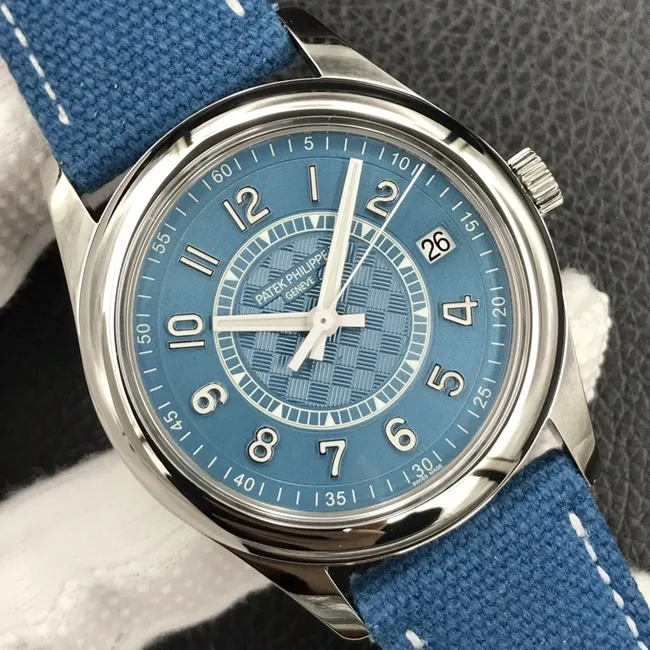 3K Factorytop-tier watch Patek Philippe men's blue dial blue belt 6007 series mechanical nylon strap watch leather strap picture