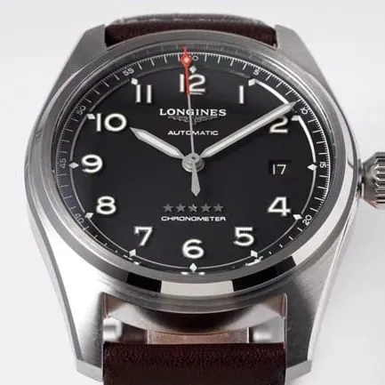 ZF Longinestop-tier watch Pioneer series fully automatic movement men's blue dial brown belt watch side view
