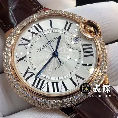 Cartier blue balloon watch men's silver gray plate rose gold diamond leather strap model pictures and prices side live photo