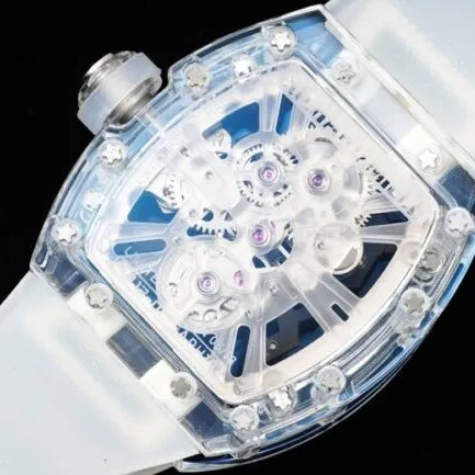 High-quality Richard Mille white steel reproduces the extraordinary sports quality generation legend RM12-01 tourbillons apphire crystal transparent version side view