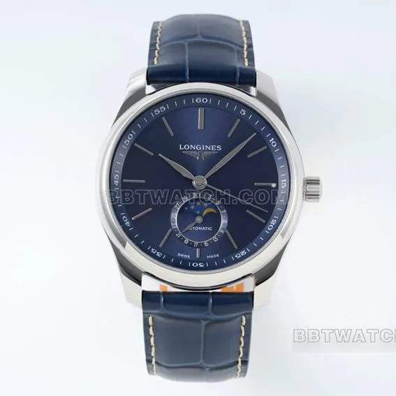 APS factory Longines watchmaking tradition super cloneblue dialmoon phaseleather strap model L2.909.4.92.0braceletlive photos