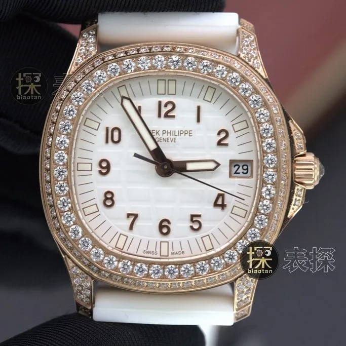 Grenade series Patek Philippe1:1replica watch women's 18Kwhite dial ring diamond lumerubber strap front view