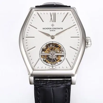 VCR factory Vacheron Constantintop-tier watch men's Maltese tourbillonwhite dial black belt fully automatic movementleather strap watch clasp picture