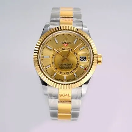 top-tier Rolex men's gold plate gold belt Navigator series full automatic movement watch side view