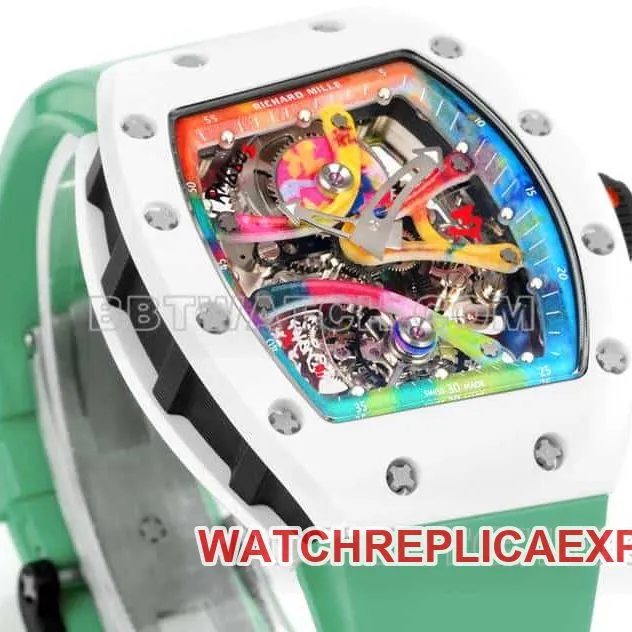 Richard Mille men's graffiti tourbillon green rubber RM 68-01side live photo