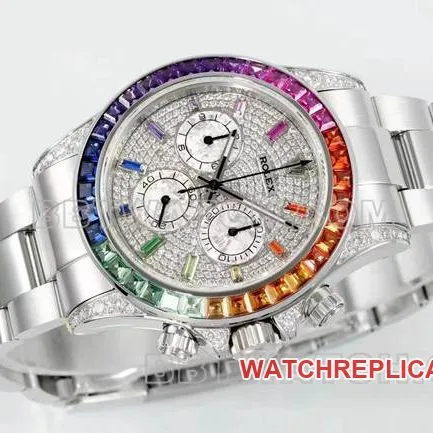 1:1replica watch DaytonaRX FactoryRolex rainbow diamond bezel diamond dial mechanical caseback live photo