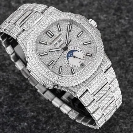 R8 factory top-tier watch Patek Philippe men's white dialsteel bracelet sport elegant baby's breath series automatic movement watch side view